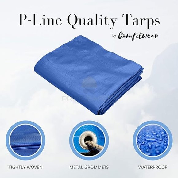 P-LINE Large Blue Tarp Cover –for Secured Tie-Down – 5mil Thick (15ft x 30ft) - Picture 2 of 6